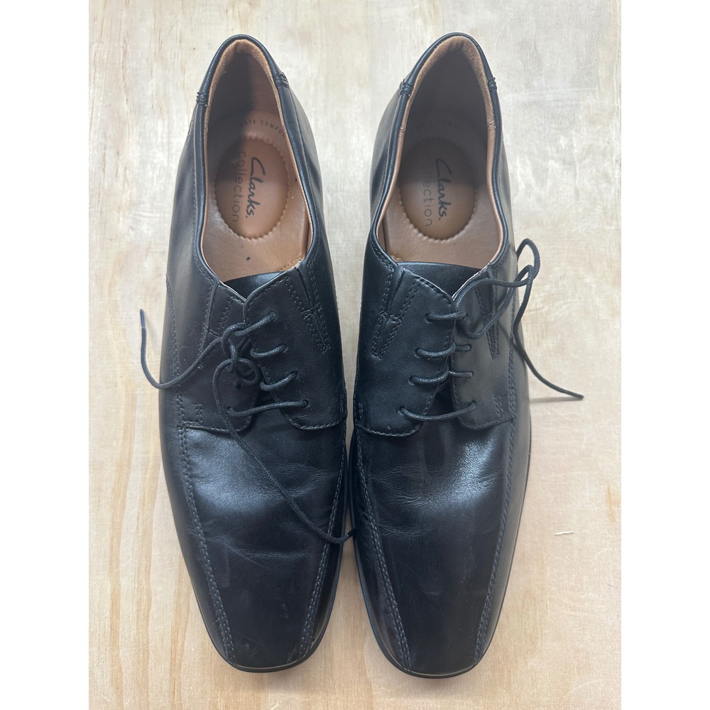 Clarks Collection Mens Black Leather Bicycle Toe Oxford Dress Shoes 13 Wide
